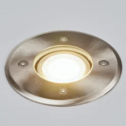 Lindby Lámpara de suelo empotrable Insa, Ø11cm, acero inoxidable, GU10, IP67