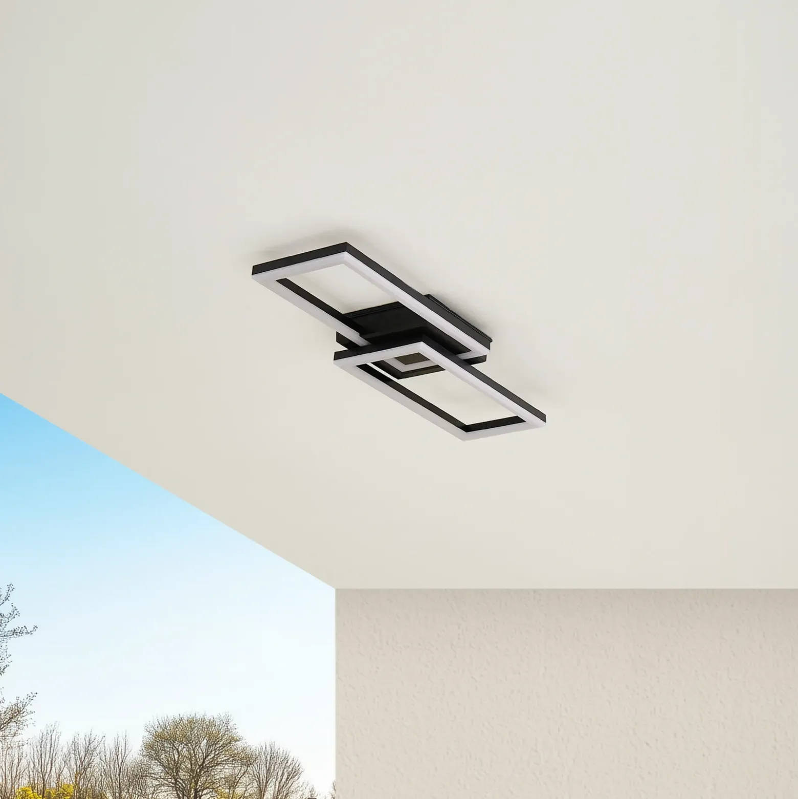 Lindby Lámpara LED de techo para exterior Finian, 64 cm x 21 cm, CCT atenuable