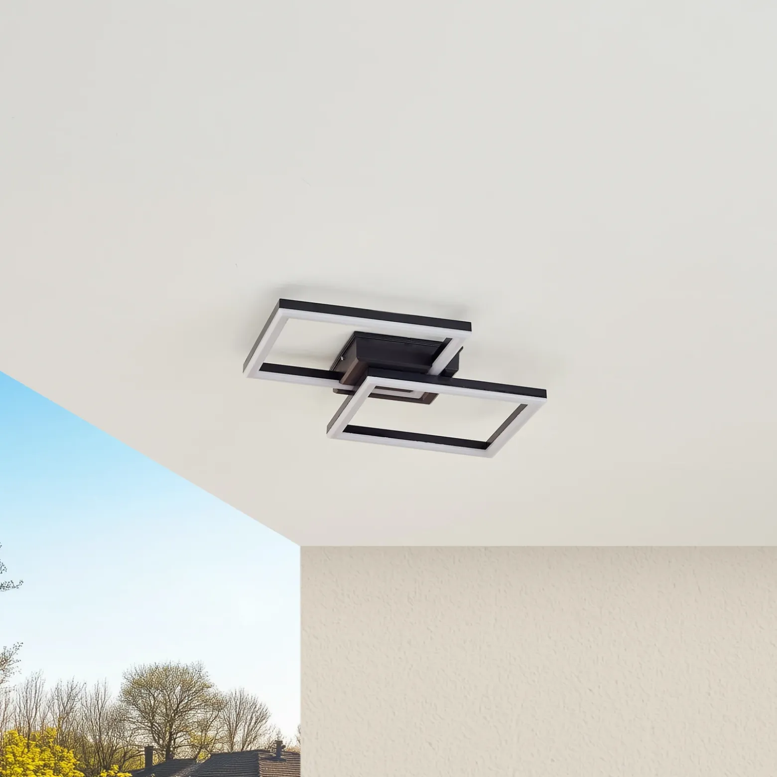 Lindby Lámpara LED de techo para exterior Finian, 48 cm x 48 cm, CCT atenuable