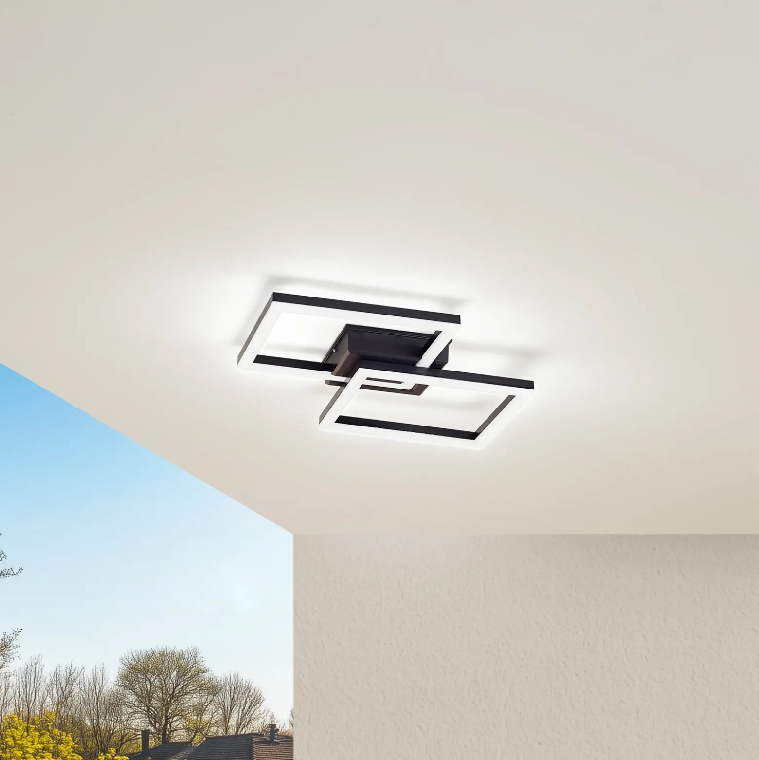 Lindby Lámpara LED de techo para exterior Finian, 48 cm x 48 cm, CCT atenuable