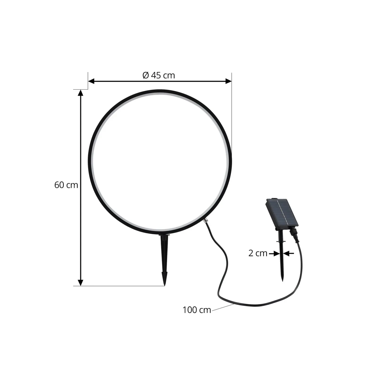 Lindby Lámpara LED solar con pica Syrene, 45 cm, negra, aluminio