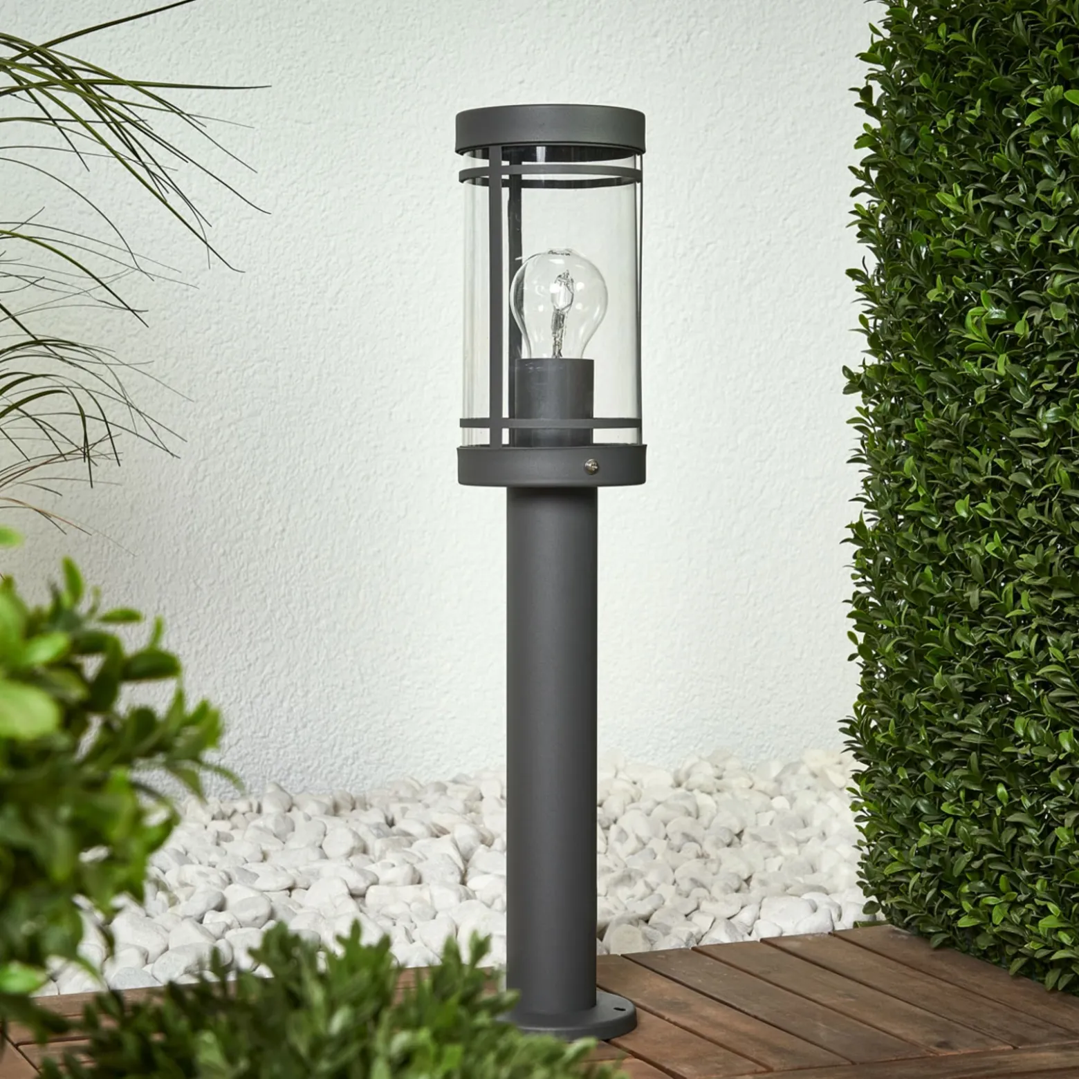 Lindby lámpara sobremuro Djori, 50 cm, antracita, acero inoxidable, E27