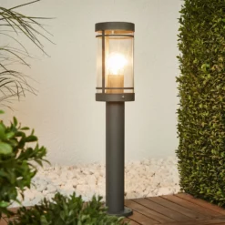 Lindby lámpara sobremuro Djori, 50 cm, antracita, acero inoxidable, E27