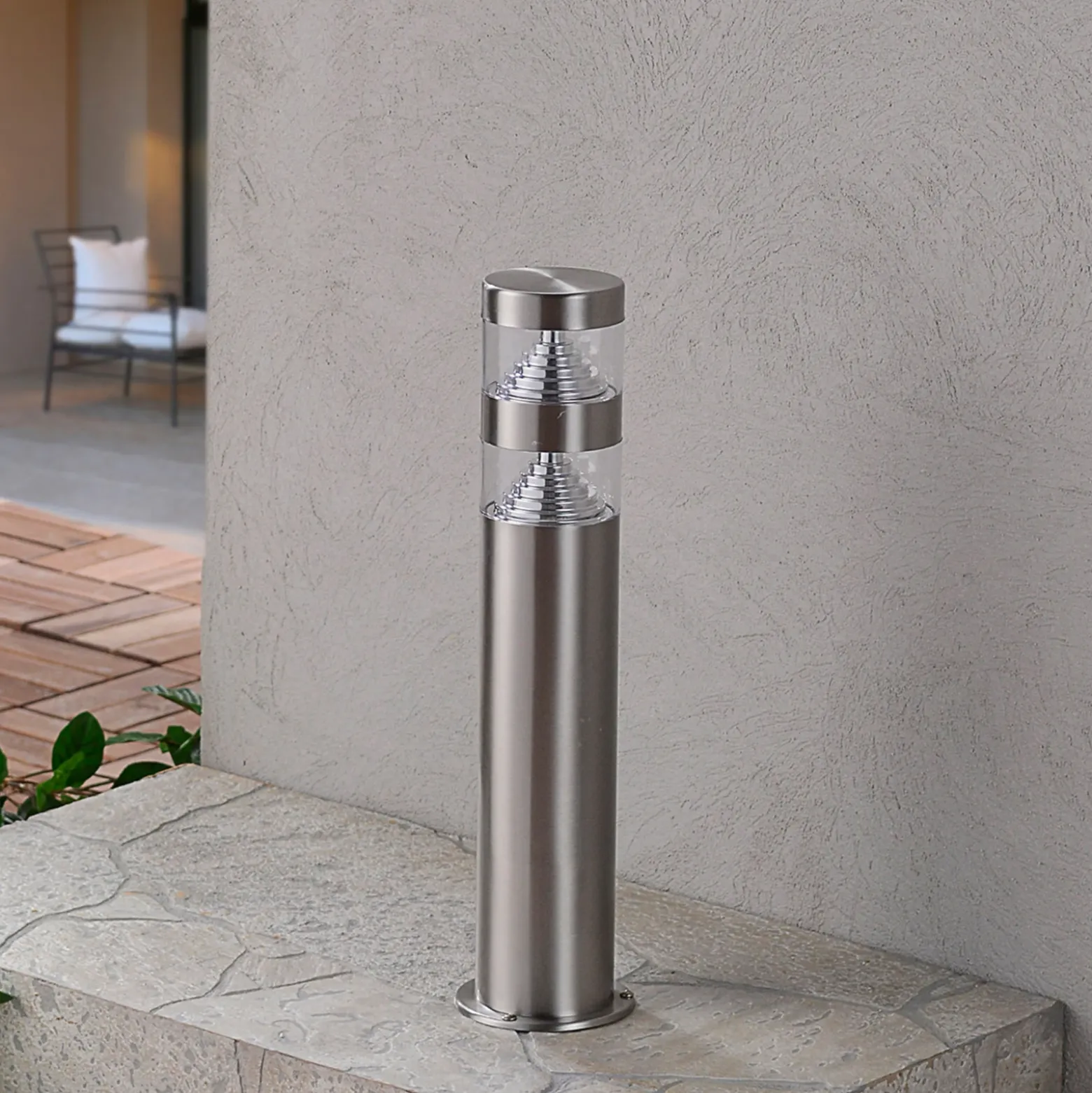 Lindby Lámpara sobremuro LED Lanea, 40 cm, gris, acero inoxidable, IP44