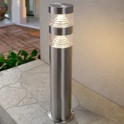 Lindby Lámpara sobremuro LED Lanea, 40 cm, gris, acero inoxidable, IP44