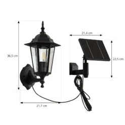 Lindby Lámpara solar LED de pared Sayata, negra, aluminio, farolillo