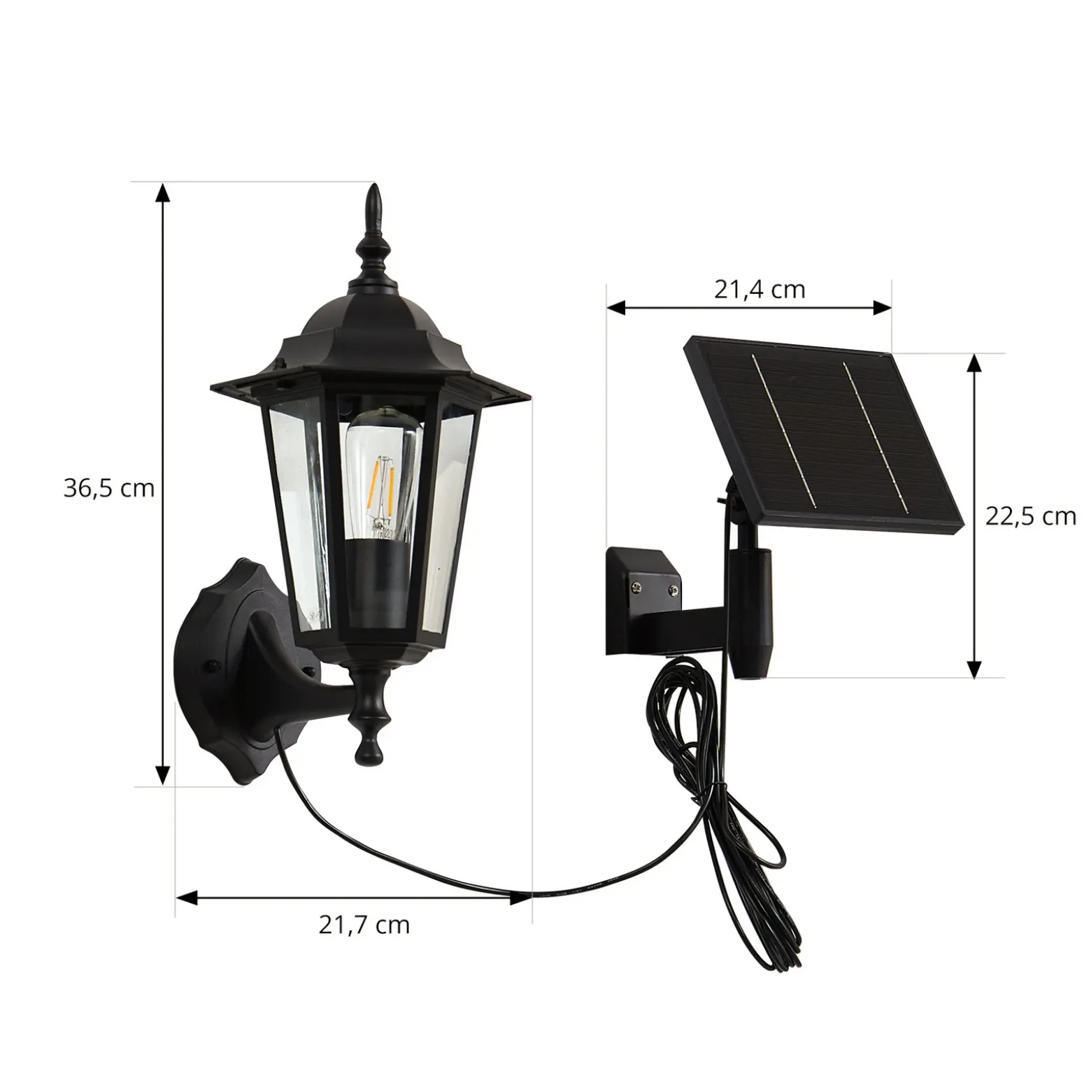 Lindby Lámpara solar LED de pared Sayata, negra, aluminio, farolillo