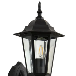 Lindby Lámpara solar LED de pared Sayata, negra, aluminio, farolillo