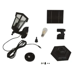 Lindby Lámpara solar LED de pared Sayata, negra, aluminio, farolillo
