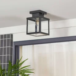 Lindby plafón para exterior Mandus, negro, acero inoxidable, 22 cm