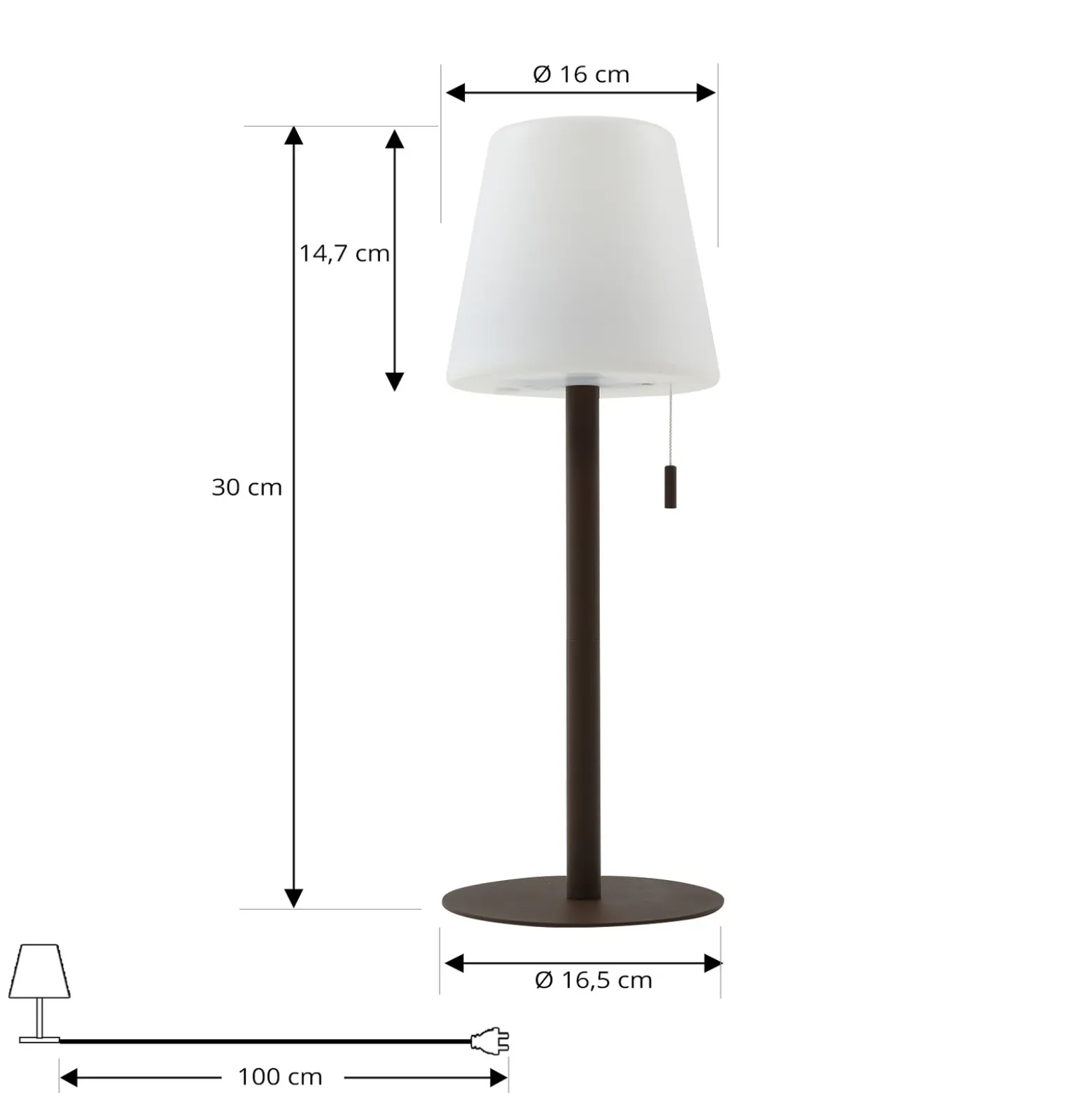 Linterna LED recargable Azalea de Lindby, blanca/marrón, 45 cm, CCT, IP44