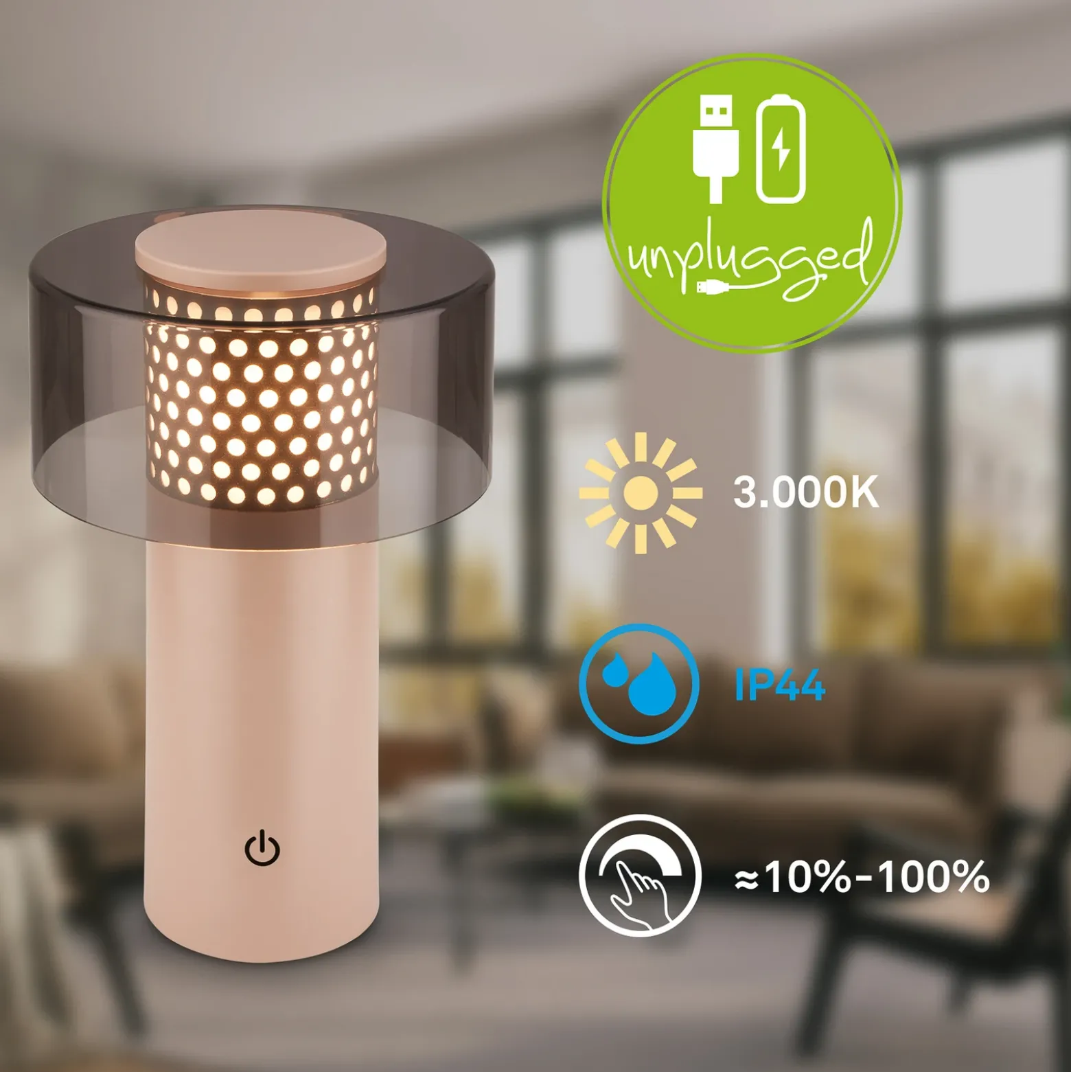 Linterna LED recargable Brilo unplugged Gila, antracita/beige, 21 cm