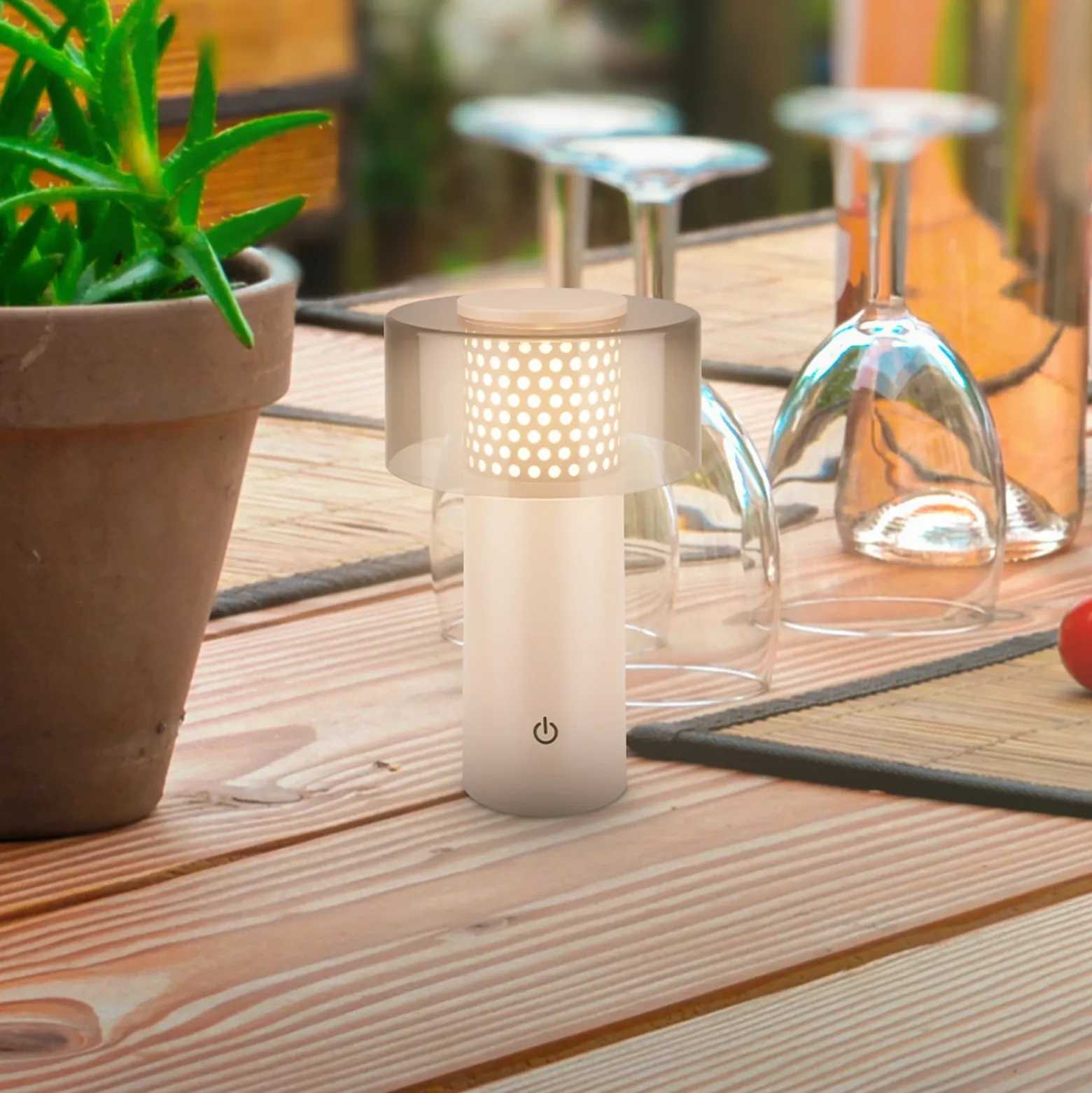 Linterna LED recargable Brilo unplugged Gila, antracita/beige, 21 cm