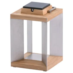 Linterna solar LED Teckinox, teca/acero, 36,5 cm