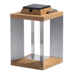 Linterna solar LED Teckinox, teca/acero, 36,5 cm