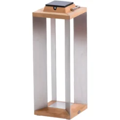 Linterna solar LED Teckinox, teca/acero, 65,5 cm