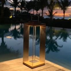 Linterna solar LED Teckinox, teca/acero, 65,5 cm