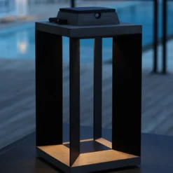 Linterna solar LED Teckinox, teca/acero, 45,5 cm