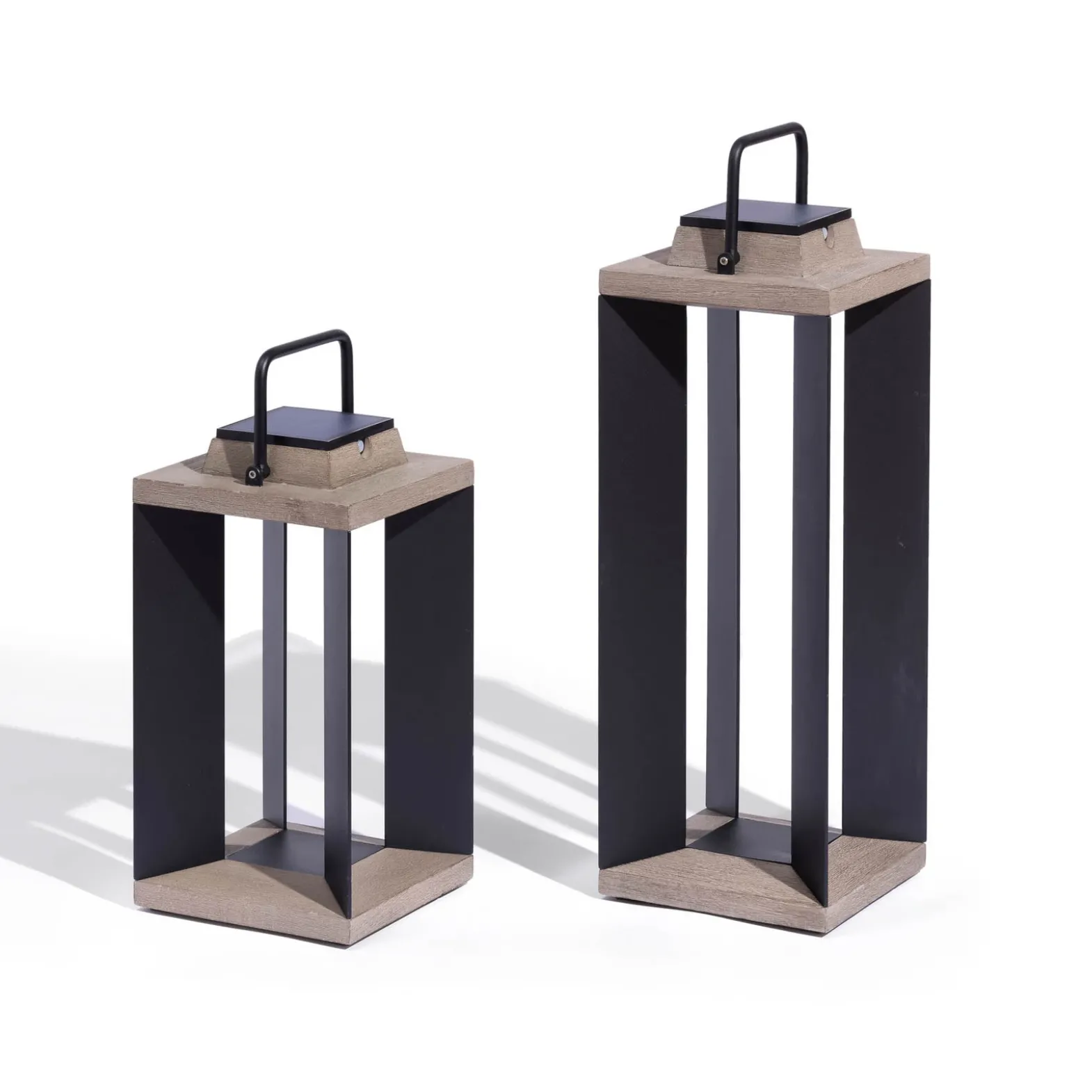 Linterna solar Teckalu, aluminio negro, 45,5 cm
