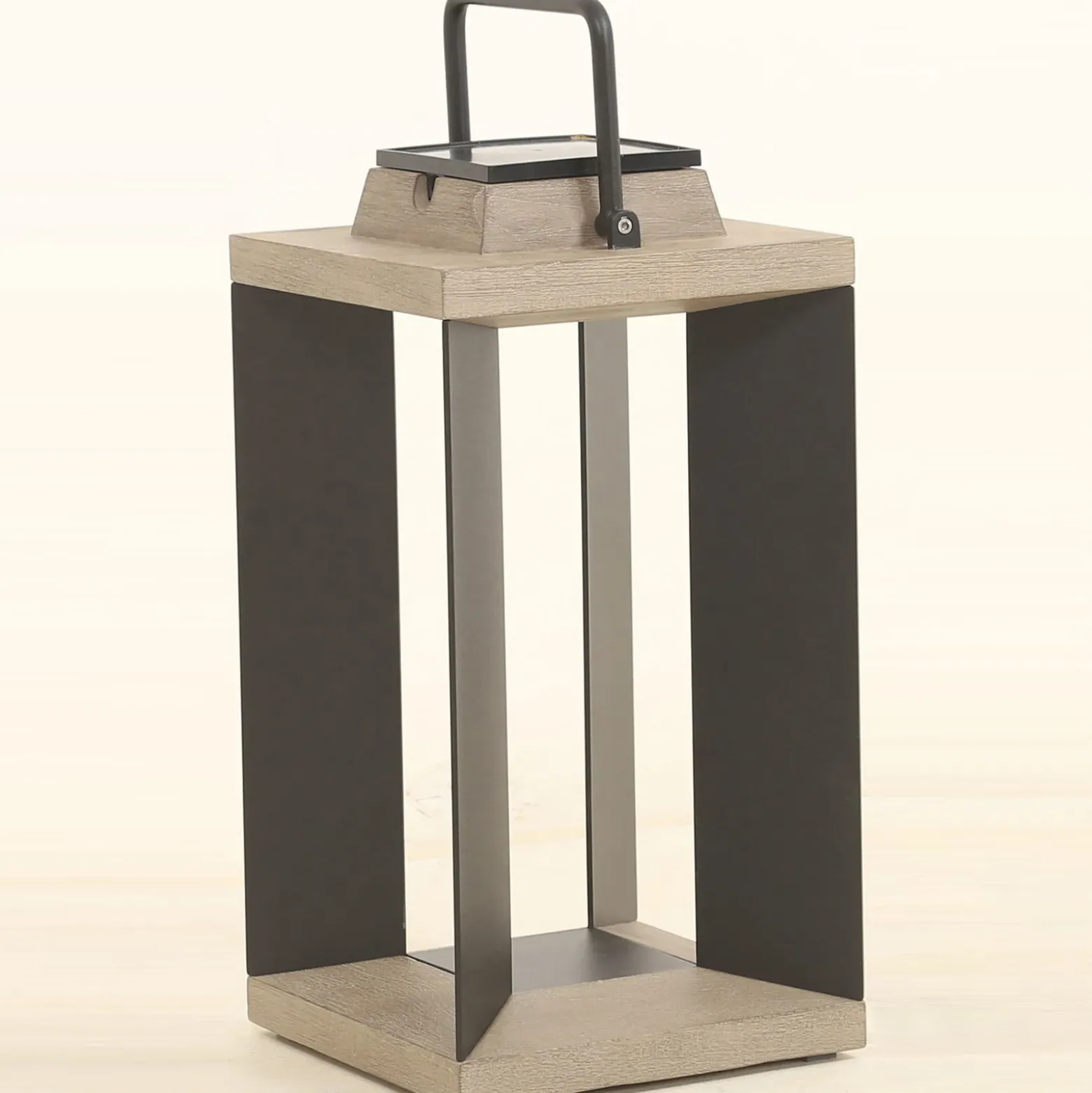 Linterna solar Teckalu, aluminio negro, 45,5 cm