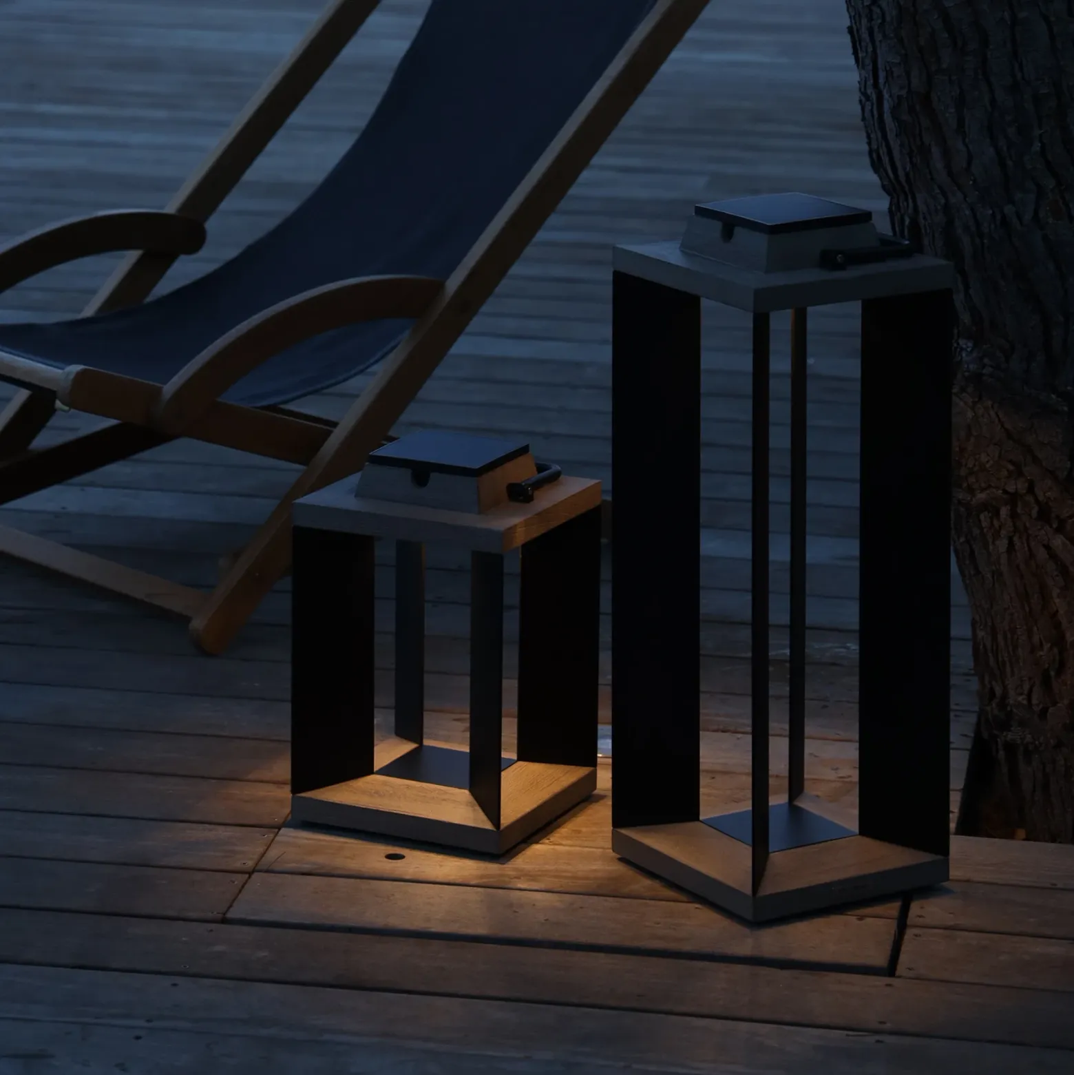 Linterna solar Teckalu, aluminio negro, 36,5 cm
