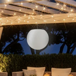 Lámpara colgante exterior Cumulus, Ø 60 cm, blanca, plástico, IP65, E27