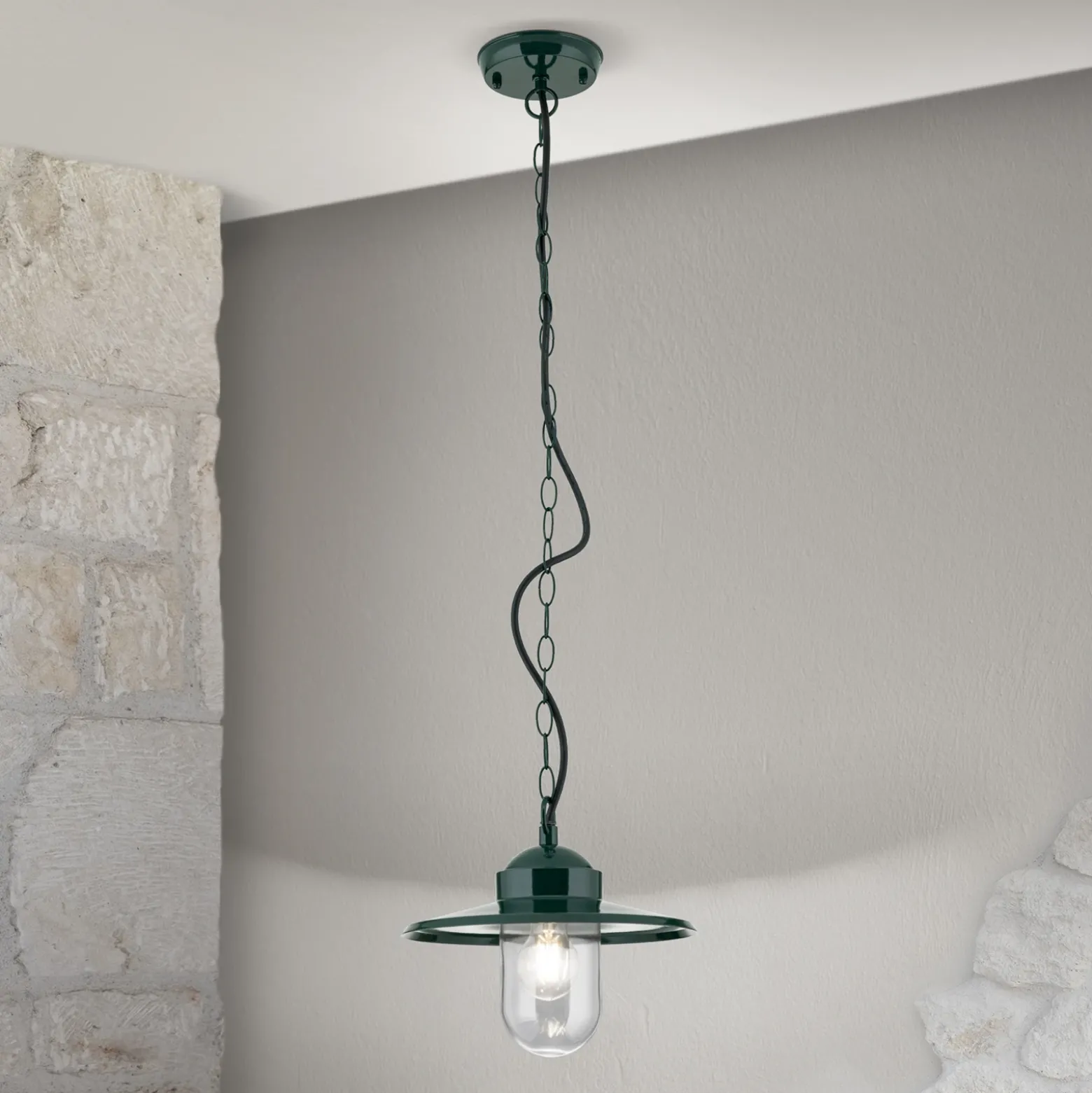 Lámpara colgante exterior Edward, verde, Ø 27,5 cm, aluminio/vidrio