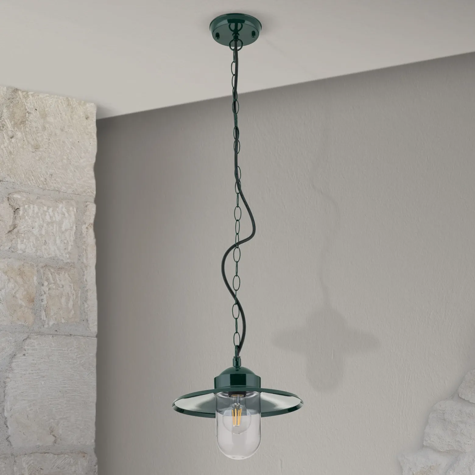 Lámpara colgante exterior Edward, verde, Ø 27,5 cm, aluminio/vidrio
