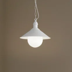 Lámpara colgante exterior Enduro, blanco, acero, cristal, IP44, E27