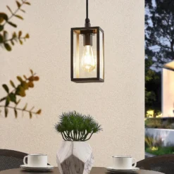 Lámpara colgante exterior Filimon de Lindby, antracita, 22 cm, IP44, E27