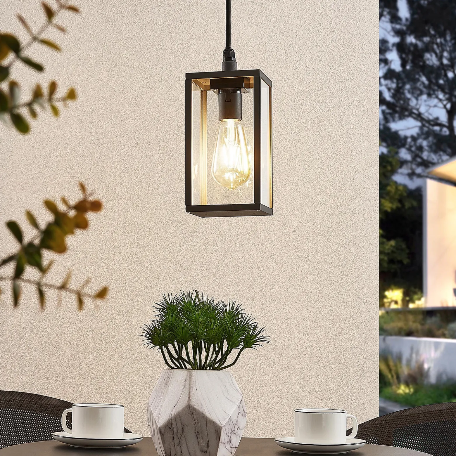 Lámpara colgante exterior Filimon de Lindby, antracita, 22 cm, IP44, E27