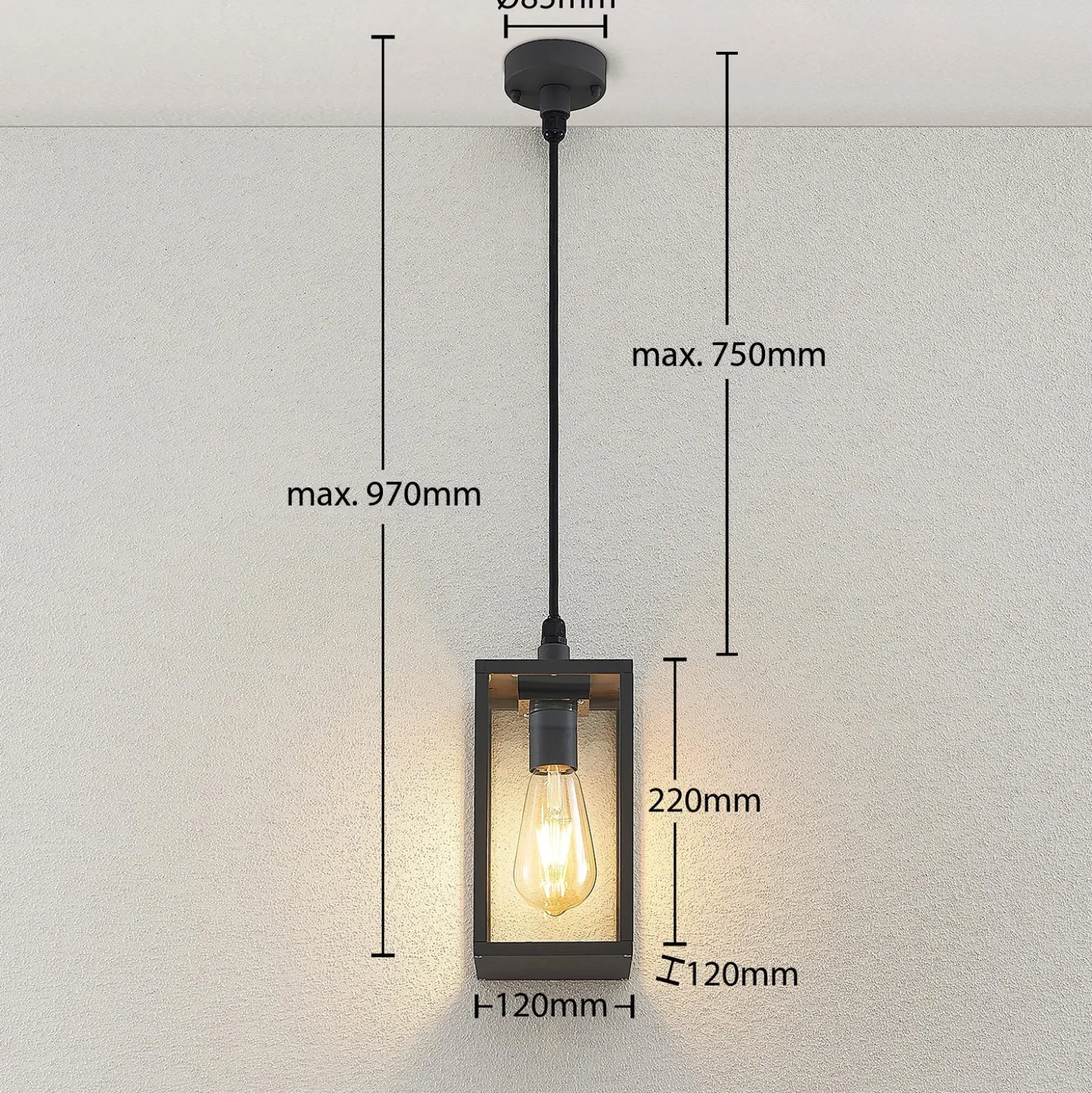 Lámpara colgante exterior Filimon de Lindby, antracita, 22 cm, IP44, E27