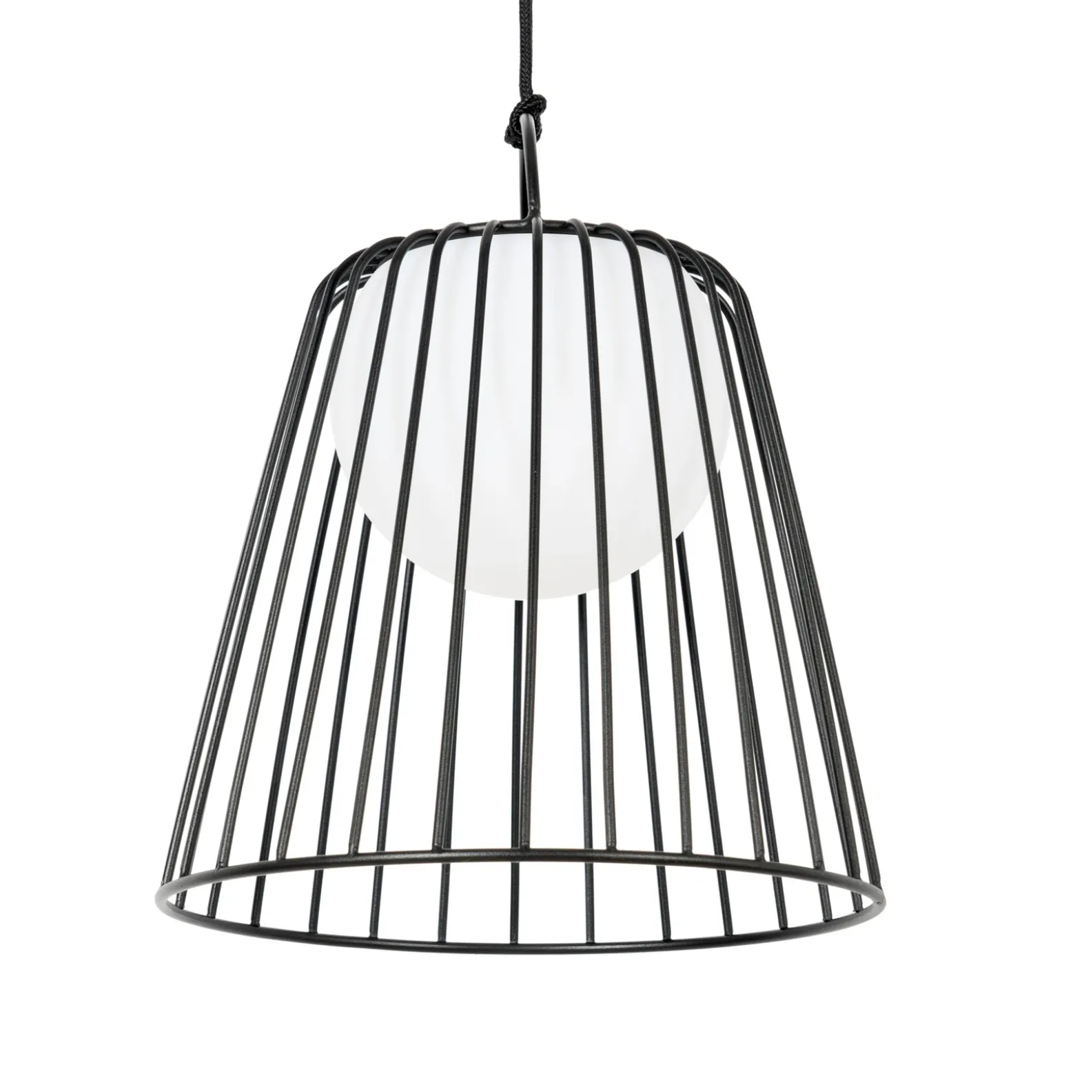 Lámpara colgante exterior LED recargable Lindby Levino, negra, de metal