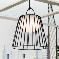 Lámpara colgante exterior LED recargable Lindby Levino, negra, de metal