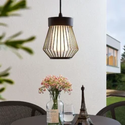 Lámpara colgante exterior Lindby Vajana, Ø 19 cm, negro, aluminio