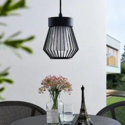 Lámpara colgante exterior Lindby Vajana, Ø 19 cm, negro, aluminio