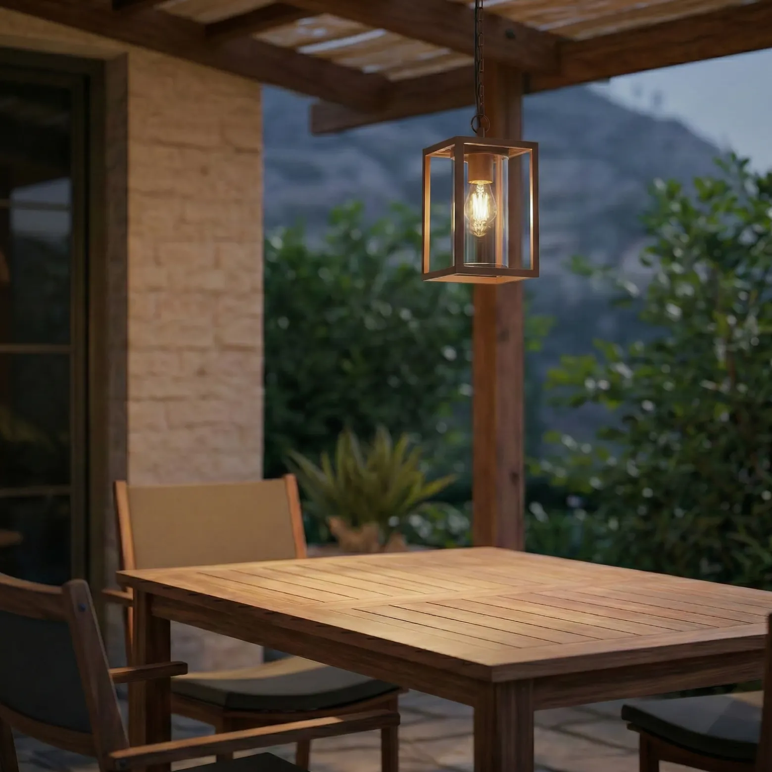 Lámpara colgante exterior Lucande Ferda, marrón, IP44, cristal, E27
