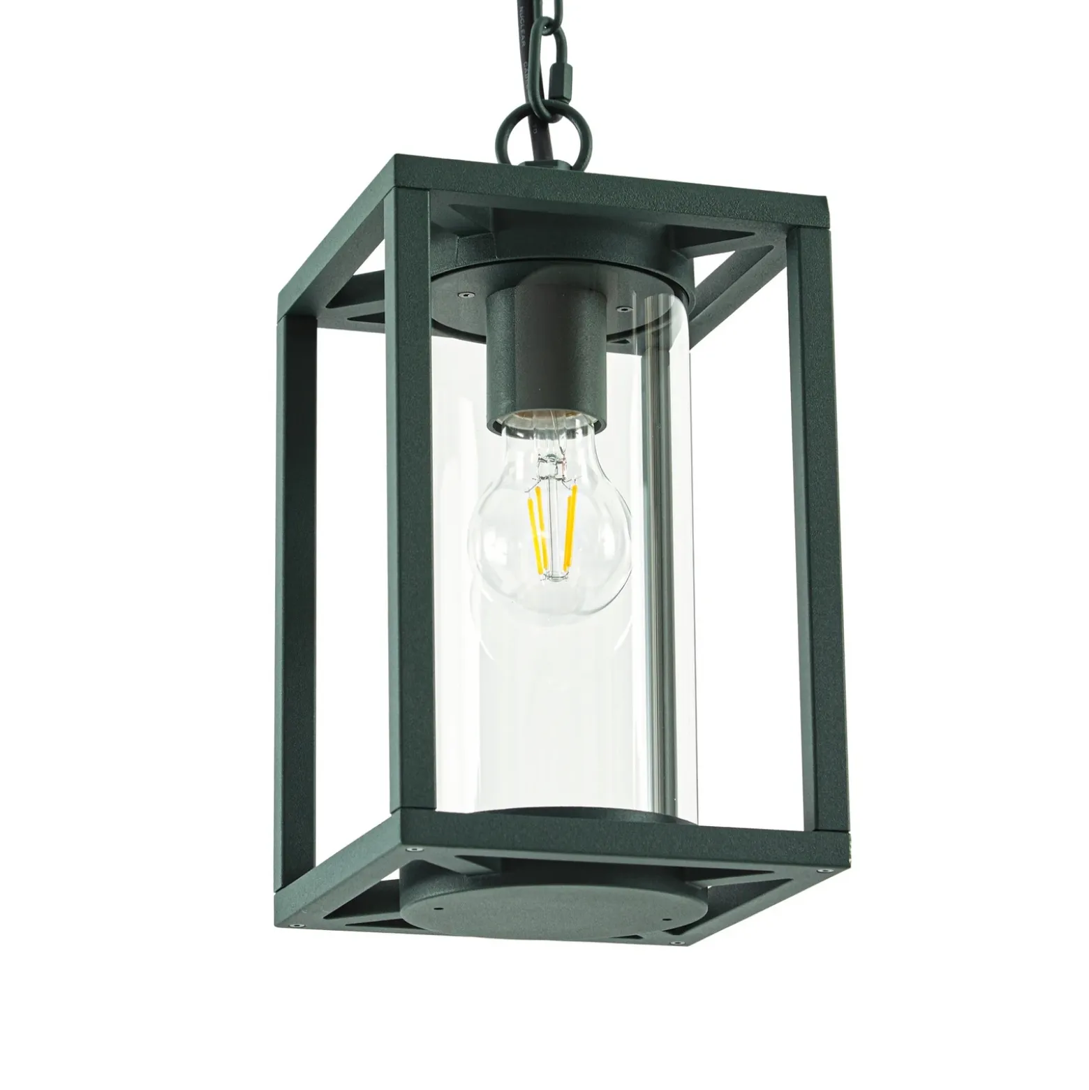 Lámpara colgante exterior Lucande Ferda, verde, IP44, cristal, E27