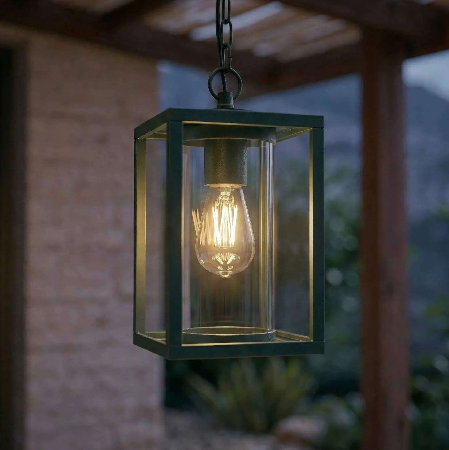 Lámpara colgante exterior Lucande Ferda, verde, IP44, cristal, E27
