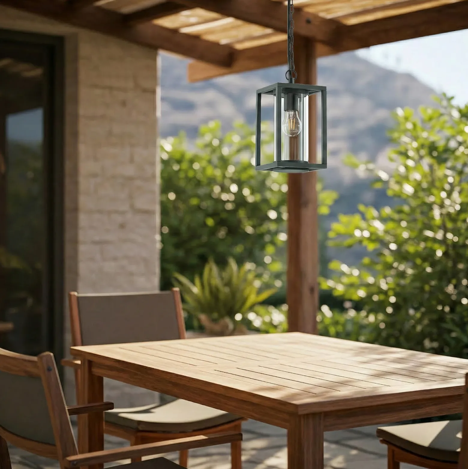 Lámpara colgante exterior Lucande Ferda, verde, IP44, cristal, E27