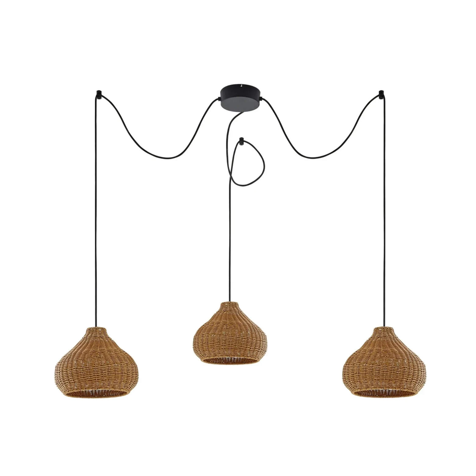 Lámpara colgante exterior Lucande Taniola, 3 luces, beige, ratán, IP44