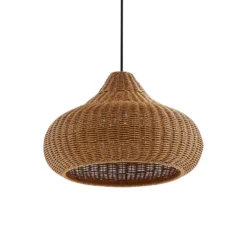 Lámpara colgante exterior Lucande Taniola, 3 luces, beige, ratán, IP44