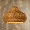 Lámpara colgante exterior Lucande Taniola, 1 luz, beige, ratán, IP44