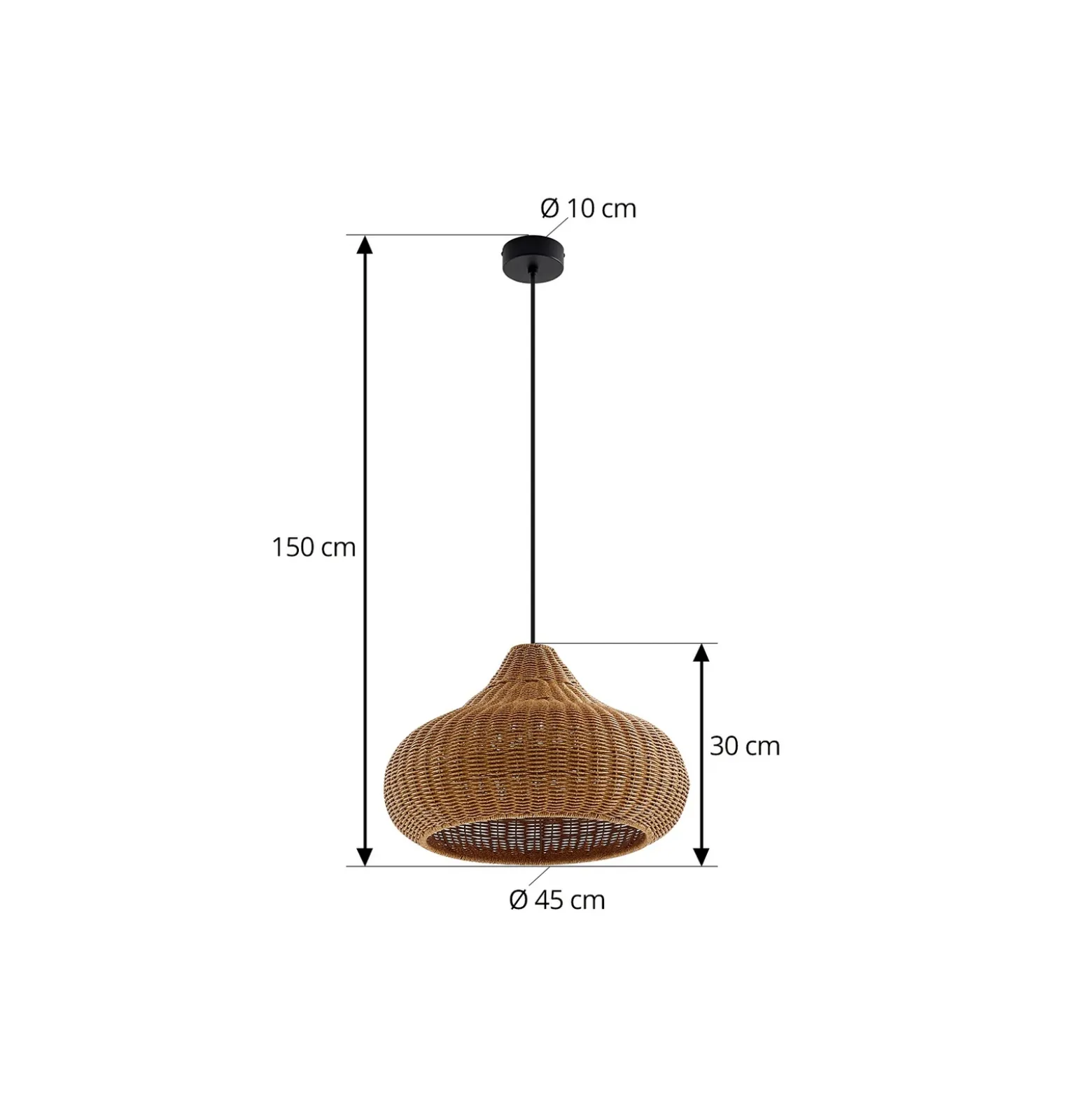 Lámpara colgante exterior Lucande Taniola, 1 luz, beige, ratán, IP44