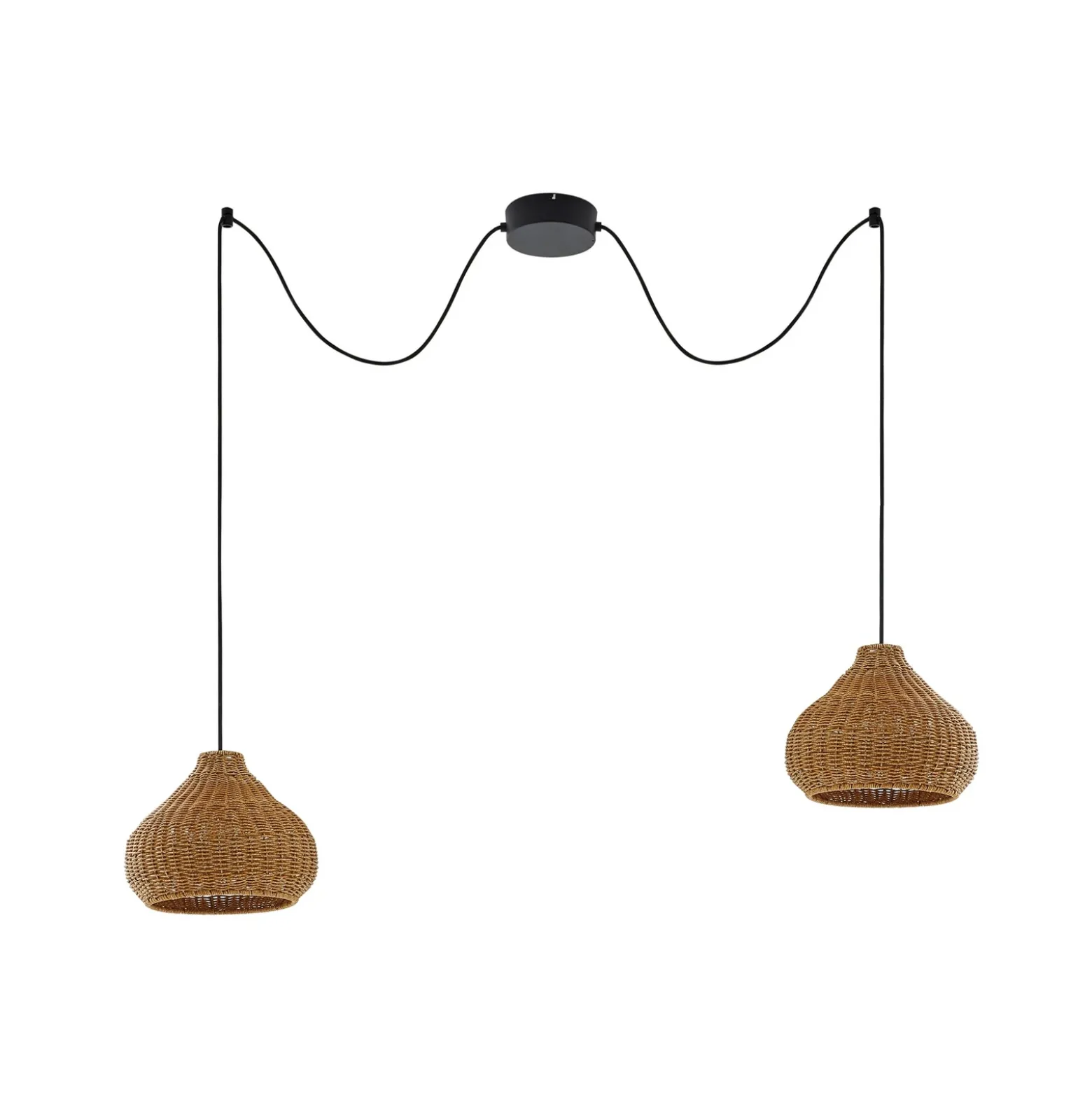 Lámpara colgante exterior Lucande Taniola, 2 luces, beige, ratán, IP44