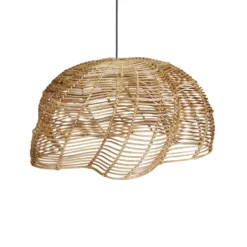 Lámpara colgante exterior Mayla, ratán natural, Ø 53 cm, enchufe IP44