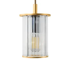 Lámpara colgante exterior Nora, dorada/transparente, IP44, cristal