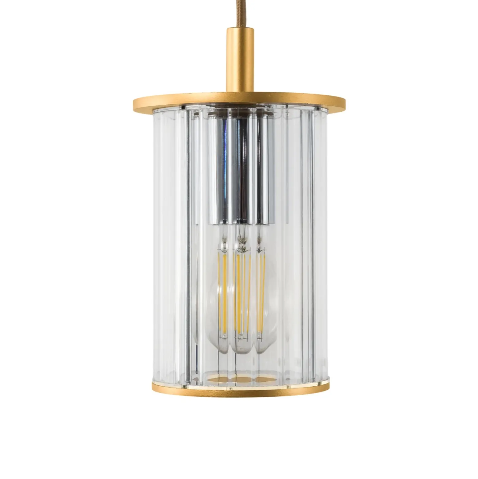 Lámpara colgante exterior Nora, dorada/transparente, IP44, cristal