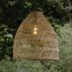 Lámpara colgante exterior PR Home Maja, ratán, Ø 53 cm, enchufe, IP44