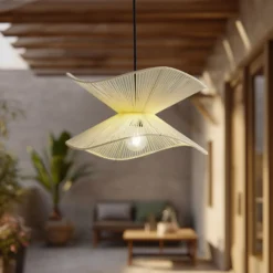 Lámpara colgante exterior Valdorin de Lindby, beige, algodón, IP44